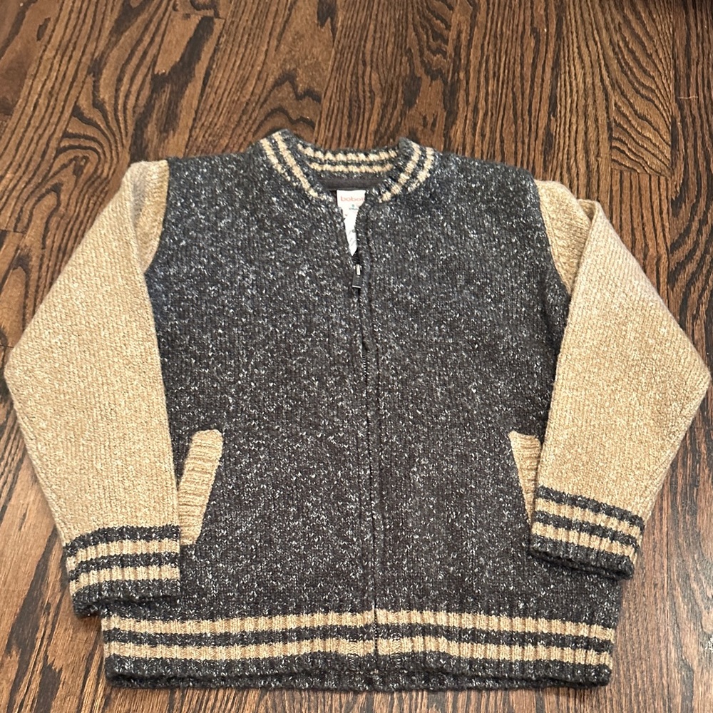 Kids Two-Tone Knit Zip Sweater Jacket - Gray and Cream
